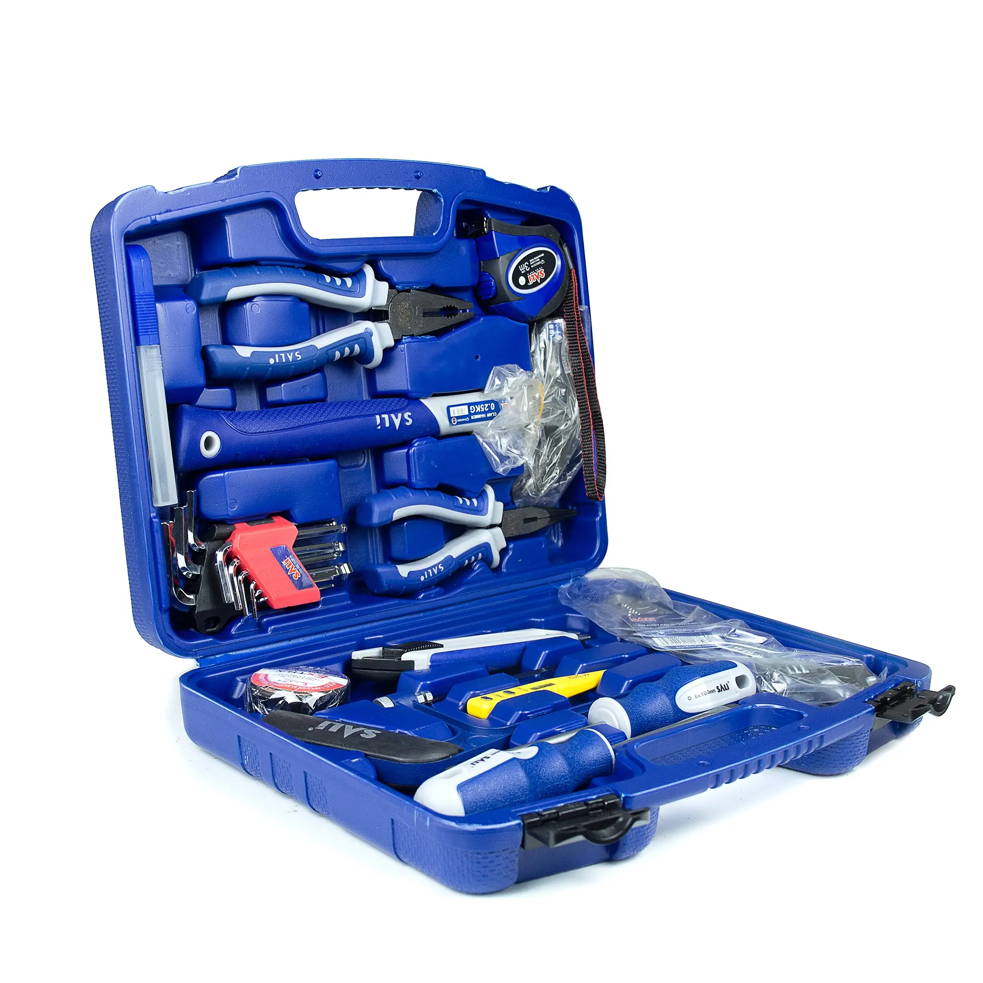 SALI 13pcs combinazione di utensili manuali fai da te usa scatola di plastica blu valigia set di strumenti multiuso