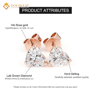 Boucles d'oreilles clous en or 14 carats avec diamants de laboratoire taille cœur, certifiés IGI, couleur D, pureté VVS, pour femme - Product Image 4