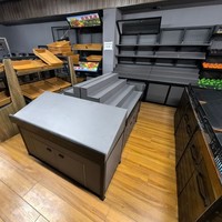 Dubbelzijdige metalen en houten supermarkt fruit- en groentepresentatiestand voor verse producten