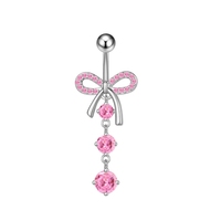 Edelstahl-Bauchnabelringe mit Schleife und Zirkonia, Körperschmuck für Damen, bauchnabelhängend, Party- und Hochzeitsgeschenk, titanbeschichtet