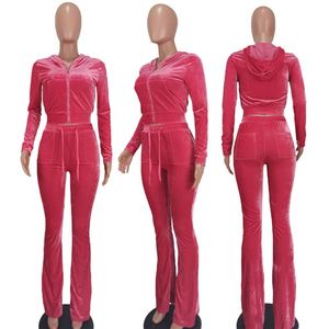 Ensemble de survêtement en velours pour femme, collection automne 2024 : veste courte à capuche avec poches zippées et pantalon de <span class=keywords><strong>jogging</strong></span> en velours, ensemble deux pièces - Product Image 6