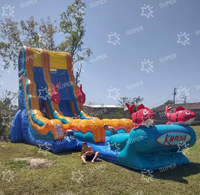 Toboggan aquatique gonflable géant commercial à thème incendie, double piste avec glissière L, pour entreprise de location de parcs aquatiques