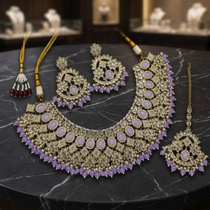 Indian Traditional Royal <b>Blue</b> Kundan Bridal Choker <b>Necklace</b> Set Gold Plated Heavy Gemstone Choker with Chandbali Earrings and Ma - Product Image 2