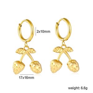 Pendientes de Aro Modernos con Colgante de Cereza, Resistentes al Agua, Chapados en Oro de 18K PVD, Joyería de Acero Inoxidable con Zirconia, Pendientes Colgantes con Forma de Corazón para Mujer - Product Image 3