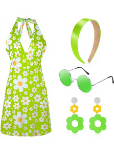 Disfraz Hippie de los 70 para Mujer, Vestido <span class=keywords><strong>Retro</strong></span> de los 60 y 70 con Diadema, Gafas de Sol y Aretes, Conjunto para Carnaval y Fiesta Disco - Product Image 5
