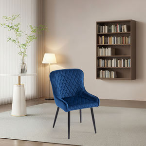 Luxe Blauwe Fluwelen Gestoffeerde Accentstoel Eetkamerstoel Voor Restaurant Keukenmeubilair Binnenshuis Koffieshop Vrijetijdsstoel - Product Image 1