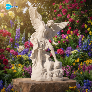 Estatua de Jardín del Arcángel Miguel, Escultura de Mármol, Decoración Exterior Personalizada, Tallada a Mano para Uso en Iglesias y Cementerios - Product Image 3