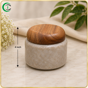 Premium Marble Storage <b>Jar</b> 4 Inch with Wooden Lid Natural Stone Kitchen Organizer for Salt Sugar Coffee Tea <b>Herbs</b> Dry Snacks - Product Image 3