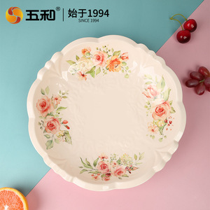 Fruit Plate Round Melamine Dish With Floral Design For Party Snacks And Dried Fruits Luxury Retro Style - Product Image 5
