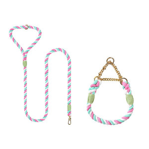 Conjunto de <span class=keywords><strong>collar</strong></span> y correa de perro de algodón trenzado, venta al por mayor, diseñador personalizado hecho a mano, de lujo, pequeño, grande, para mascotas, cuerda para caminar - Product Image 6