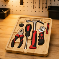 Ensemble d'outils ménagers de haute qualité de 17 pièces avec étui en bambou, pinces, clé à molette réglable, embouts, ensemble d'outils pour la réparation à domicile