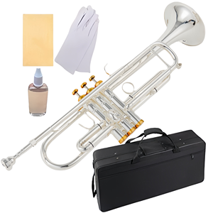 Trompette professionnelle en laiton plaqué argent avec clé de Sib, corps bicolore, embouchure inversée, design moderne pour performance en orchestre - Product Image 1