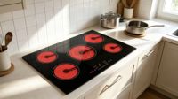 Table de cuisson vitrocéramique électrique 5 zones encastrable en verre noir avec double anneau de contrôle tactile et cuisson infrarouge