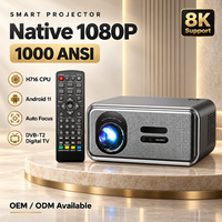 Proyektor Pintar 4K Native 1080P HD 1000ANSI Android Speaker HiFi Fokus Otomatis Mendukung Video 8k Proyektor untuk Home Cinema