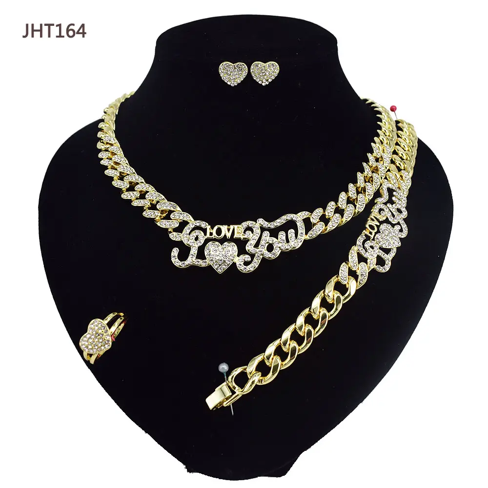 JHT164 Großhandel 18 Karat vergoldet Schmuck Set Mode Hip Hop Diamant Schmuck Set