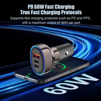 Pengisi Daya Mobil 60W USB A PD QC3.0 PPS Pengisi Daya Mobil Cepat Adaptor 3 Port Dual USB C Pengisi Daya Ponsel Mobil untuk I Phone Android Tablet