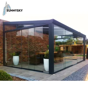 XIYATECH Lowe glass house luxury lega di alluminio frame solarium retrattile tetto curvo verande per tutte le stagioni in vendita