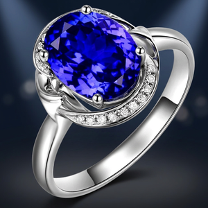Wholesale Hot Selling Classic Wedding 925 Sterling <b>Silver</b> Sapphire Big Oval Shape Rhodium Plated Sapphire <b>Ring</b> - Product Image 2