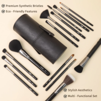 Ensemble de pinceaux de maquillage professionnels EMF de haute qualité, 15 pièces, manche en bois vegan noir, étui avec correcteur, logo personnalisé, luxe