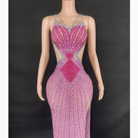 Robe de soirée de luxe rose pour femme, ornée de strass, découpée, moulante, dos nu, à ourlet drapé, longueur ras du sol, pour bal de promo, soirée et spectacle