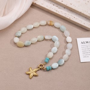 Collar con Colgante <span class=keywords><strong>de</strong></span> Estrella <span class=keywords><strong>de</strong></span> Mar <span class=keywords><strong>de</strong></span> Acero Inoxidable <span class=keywords><strong>de</strong></span> la Serie Océano <span class=keywords><strong>de</strong></span> Verano, Abalorios DIY, Collar <span class=keywords><strong>de</strong></span> Cuentas <span class=keywords><strong>de</strong></span> Jade Blanco <span class=keywords><strong>de</strong></span> Piedra Natural <span class=keywords><strong>para</strong></span> <span class=keywords><strong>Mujer</strong></span> - Product Image 2