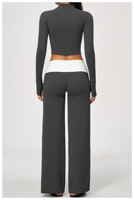 Pantalon évasé, Soutien-gorge de sport à bretelles réglables, Veste de sport pour femme vert foncé, Vêtements de sport en gros