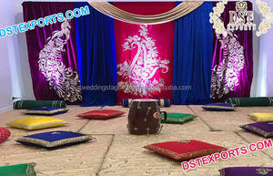Fabulous Sangeet Stage Decor Zari Backdrops Indian Mehandi Stage Zari Backdrop <b>Curtain</b> Afgani Wedding Night Stage Zari Backdrop - Product Image 2