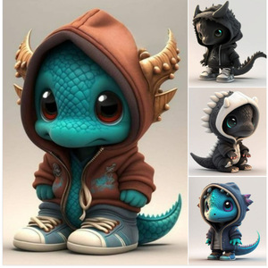 ตุ๊กตาไดโนเสาร์เรซิ่นตกแต่งฮาโลวีนในร่มทนทานสีดำสีขาวสีฟ้าสีกาแฟ - Product Image 5