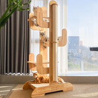 Albero per Gatti in Legno Massello a Forma di Cactus, Struttura Multilivello in Sisal con Piattaforma e Cuccia per Gatti di Taglia Grande