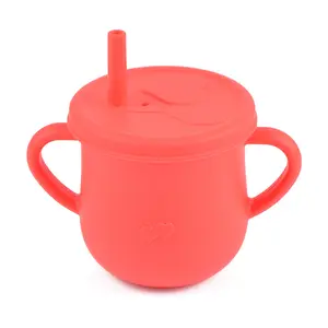 실리콘 아기 마시는 컵 CARTOON 패턴 핸들 식품 학년 재료 투명 트라이탄 실리콘 키즈 컵