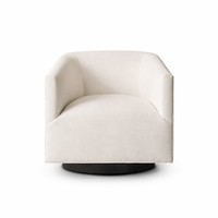 Fauteuil pivotant moderne en tissu ivoire, fauteuil de détente rembourré avec base ronde noire pour salon