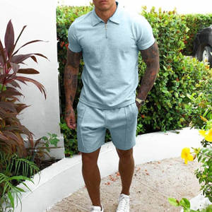S-3XL Herren Trainings anzug Baumwolle Einfarbig Kurzarm Reiß verschluss Polo Shirt & Shorts Set Für Herren Casual Streetwear 2-teiliger Anzug Sommer - Product Image 6