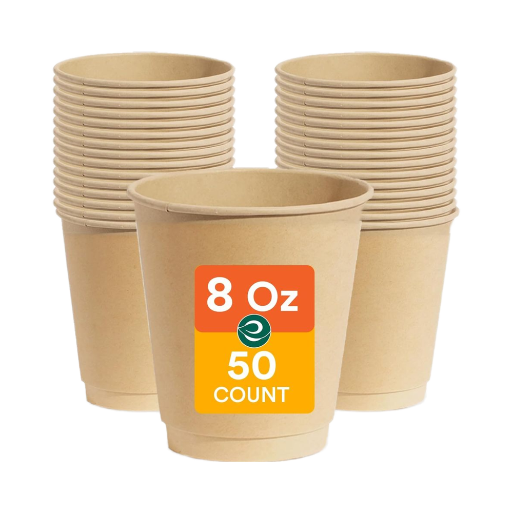 100% Compostable Eco-Friendly Plant-Based Food Grade 8oz Hot Cups 50 Count Disposable Bagasse Paper Plates Bowls Microwave Oven