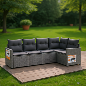 Ensemble de canapés de jardin D0100X3M438 en rotin PE gris, 5 places, meubles d'extérieur, pieds réglables, design contemporain - Product Image 2