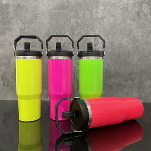 Blank Sublimation Neon 30oz Tumbler <b>Large</b> Capacity Coffee <b>Mugs</b> 20 Pack Water Bottle with Lid for Customized Gifts - Product Image 3