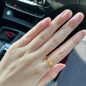 Zhou Family Gold Ball Ring 24K Plated Cat Eye Bead Women's Jewelry Gift Geometric Shape Bezel Setting - Product Image 2