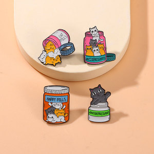 YINI Cat dalam toples seng logam campuran Enamel Pin-Epoxy dilapisi kucing palsu lencana dengan slogan lucu, hadiah unik untuk penggemar kucing - Product Image 1