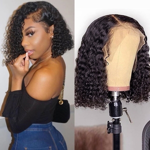 Kabeth — perruque Bob naturelle bouclée, cheveux humains, 13*4, pour <span class=keywords><strong>Femme</strong></span> noire, leader, expédié du produit, à bas prix - Product Image 4