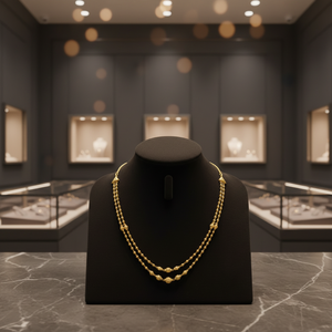 Exquisite 22K Gold <b>Double</b> Layered <b>Necklace</b> for Women Featuring Intricate Textured Gold Beads Elegant Ornate Chain Design - Product Image 3