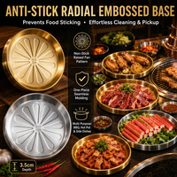Piring Sajian BBQ Korea dari Baja Tahan Karat HL 304, Nampan Sajian Bulat, Piring Saus Hot Pot, Piring Persiapan yang Dapat Ditumpuk, Set Makan Emas Perak
