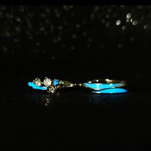 Anillos de Pareja Plateados con Flor Luminosa de Circonio y Estrella, Brillan en la Oscuridad, Anillo Abierto Ajustable, Joyería - Product Image 4