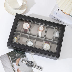 Boîte de présentation de montre en cuir PU rétro à 12 fentes avec grande fenêtre mallette de rangement grise pour montres - Product Image 5