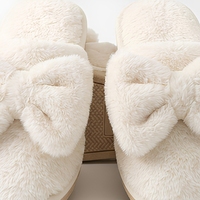 Pantoufles roses à nœud, moelleuses, en peluche, semelle souple en EVA, pour la maison