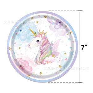 Assiettes en papier jetables à thème <span class=keywords><strong>licorne</strong></span> fleurie pour enfants, ensemble de fournitures de fête pour la célébration d'anniversaire - Product Image 2