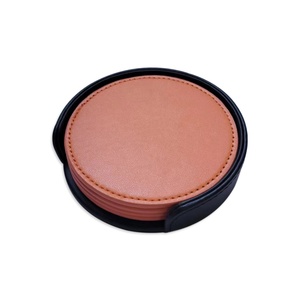 Posavasos circulares de cuero PU naranja al por mayor, juego de posavasos para taza de café con bandeja de soporte a prueba de calor - Product Image 6