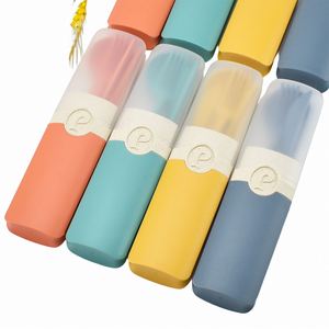 Ensemble de couverts de voyage portables en paille de blé, 4 pièces (couteau, fourchette, cuillère, baguettes) avec boîte, pour le camping - Product Image 4