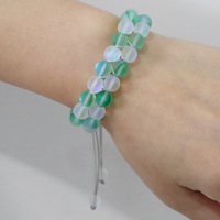 Bracelet en fausse pierre de lune 8 mm, perles de verre dépolies mates, double rangée, cordon ciré tressé, ajustable, bijoux vintage, vente en gros
