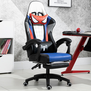 Chaise de Gaming Exécutive Premium Moderne <span class=keywords><strong>Spider</strong></span>-<span class=keywords><strong>Man</strong></span> en Cuir PU Style Racing avec Appuie-tête, Coussin Lombaire, Réglage de Hauteur à 3 Niveaux et Piétement en Acier Inoxydable - Product Image 4