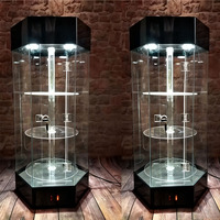 Vitrine rotative en acrylique noir avec éclairage LED, vitrine transparente multicouche pour parfums, objets de collection, cosmétiques, etc.