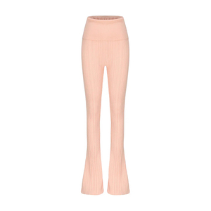 Pantalones de campana de punto acanalado <span class=keywords><strong>rosa</strong></span> de cintura baja, casuales, antiarrugas, antiestáticos, con botones y volantes, para primavera - Product Image 1